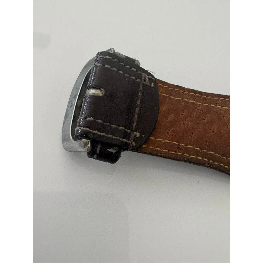 Genuine Leather Bund Watch Strap Dark Brown Cuff Band Silver Buckle 866